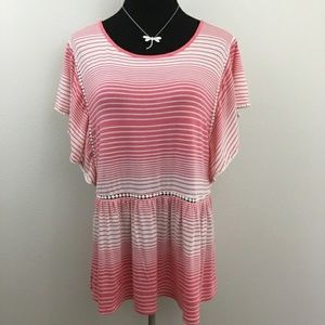 New flutter sleeve stripe coral pink top, size S